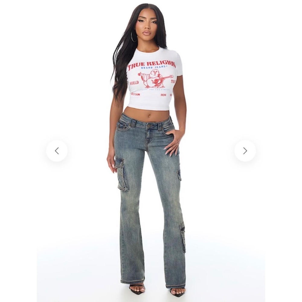 True Religion Becca LR Cargo Jeans Medium Wash Low Rise Bootcut 207785